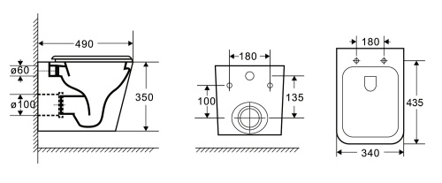 Унитаз Azario Teramo подвесной безободков антивсплеск Торнадо 490*345*355