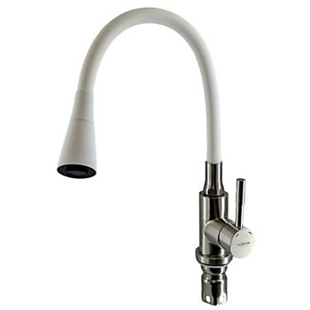 Смеситель L74199-3 для кухни с белым силиконовым изливом (нерж) LEDEME