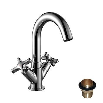 Смеситель двуруч. (212мм) RS39-62U для умыв.с пов.излив див.хром. ROSSINKA