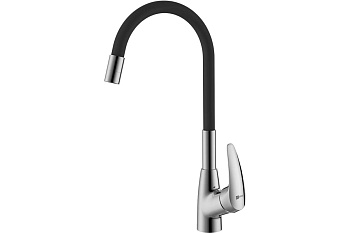 Смеситель LM0415C-Black для кухни с гибким изливом Линара хром/черный LEMARK