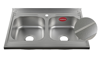 Мойка накладная FABIA  ДЕКОР 80*60*0,8 мм глубина 180,  сифон с переливом