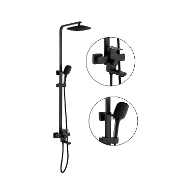 Душ. стойка корот. излив тропич. душ+лейка черн. FASHUN A52402-7
